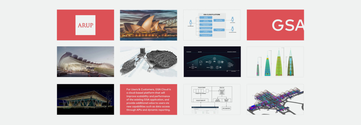 Collage of Arup GSA deck featuring buildings and Arup logos.